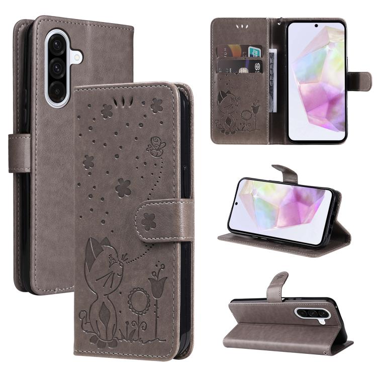 Custodia per telefono in pelle con stampa a rilievo di gatto e ape., For Samsung Galaxy A36 5G / M56 5G, For Samsung Galaxy A06 5G / 4G, For Samsung Galaxy A56 5G