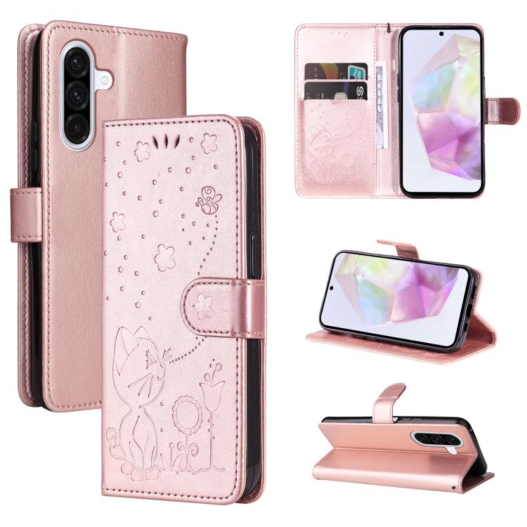 Custodia per telefono in pelle con stampa a rilievo di gatto e ape., For Samsung Galaxy A36 5G / M56 5G, For Samsung Galaxy A06 5G / 4G, For Samsung Galaxy A56 5G