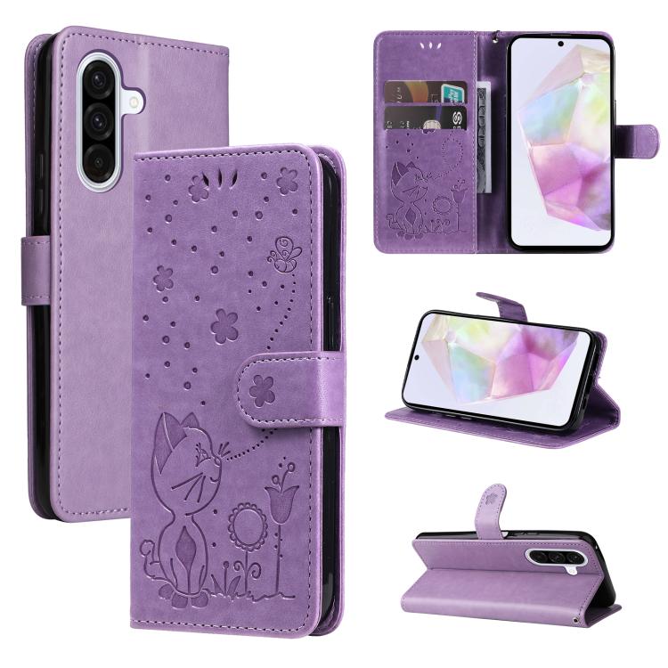 Custodia per telefono in pelle con stampa a rilievo di gatto e ape., For Samsung Galaxy A36 5G / M56 5G, For Samsung Galaxy A06 5G / 4G, For Samsung Galaxy A56 5G