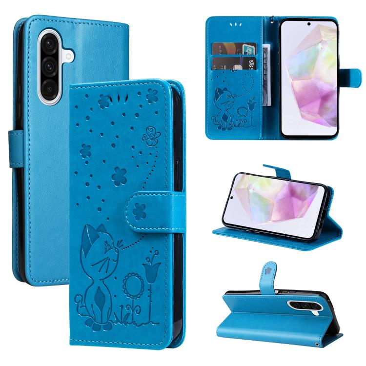 Custodia per telefono in pelle con stampa a rilievo di gatto e ape., For Samsung Galaxy A36 5G / M56 5G, For Samsung Galaxy A06 5G / 4G, For Samsung Galaxy A56 5G