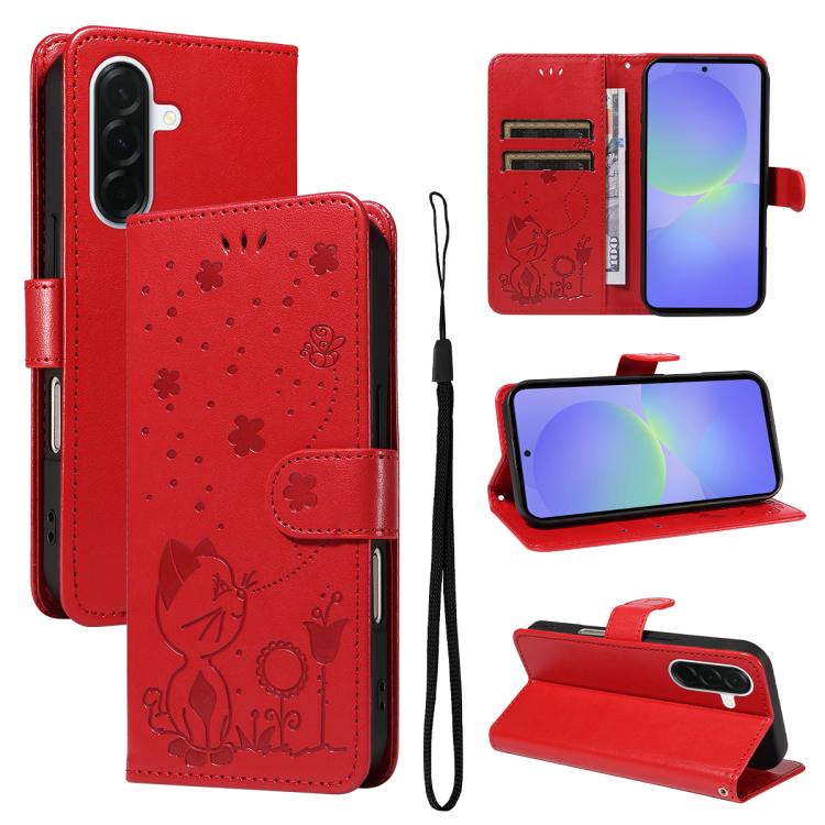 Custodia per telefono in pelle con stampa a rilievo di gatto e ape., For Samsung Galaxy A57 5G, For Samsung Galaxy A37 5G, For Galaxy A27 5G, For Samsung Galaxy A07 5G