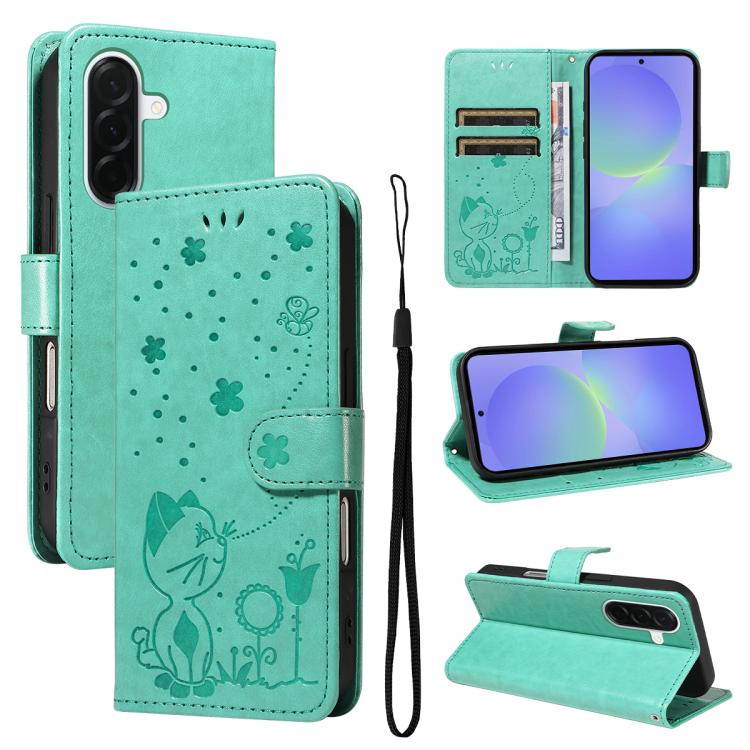 Custodia per telefono in pelle con stampa a rilievo di gatto e ape., For Samsung Galaxy A57 5G, For Samsung Galaxy A37 5G, For Galaxy A27 5G, For Samsung Galaxy A07 5G
