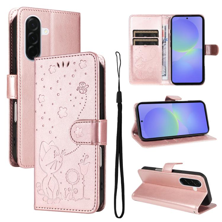 Custodia per telefono in pelle con stampa a rilievo di gatto e ape., For Samsung Galaxy A57 5G, For Samsung Galaxy A37 5G, For Galaxy A27 5G, For Samsung Galaxy A07 5G