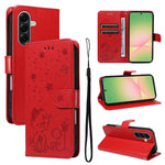 Custodia per telefono in pelle con stampa a rilievo di gatto e ape., For Samsung Galaxy A57 5G, For Samsung Galaxy A37 5G, For Galaxy A27 5G, For Samsung Galaxy A07 5G