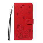 Custodia per telefono in pelle con stampa a rilievo di gatto e ape., For Samsung Galaxy A57 5G, For Samsung Galaxy A37 5G, For Galaxy A27 5G, For Samsung Galaxy A07 5G