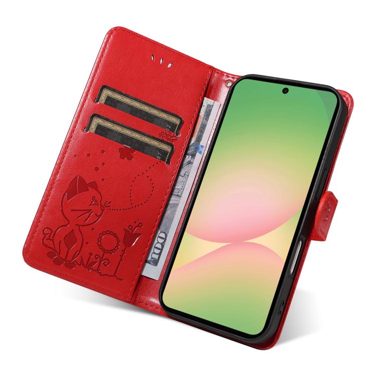 Custodia per telefono in pelle con stampa a rilievo di gatto e ape., For Samsung Galaxy A57 5G, For Samsung Galaxy A37 5G, For Galaxy A27 5G, For Samsung Galaxy A07 5G