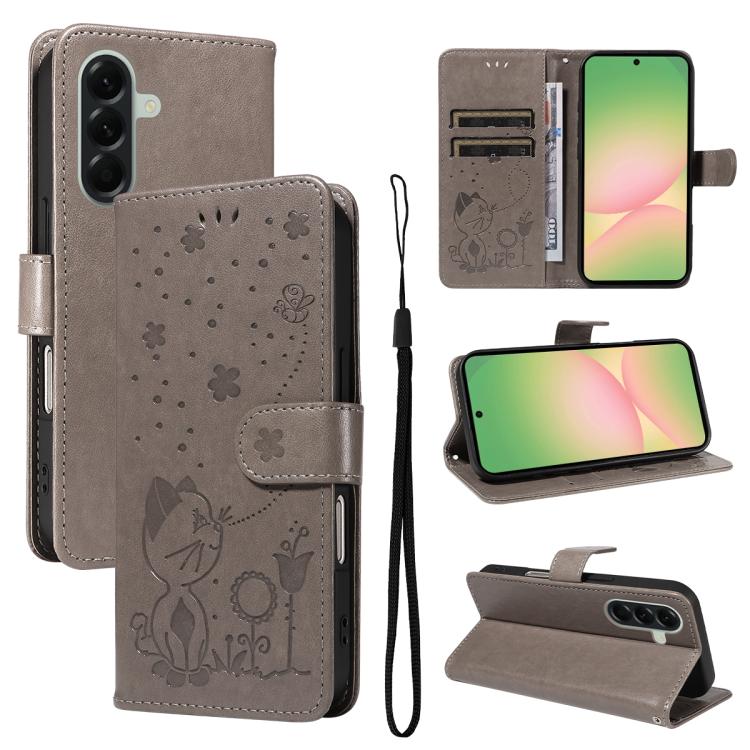Custodia per telefono in pelle con stampa a rilievo di gatto e ape., For Samsung Galaxy A57 5G, For Samsung Galaxy A37 5G, For Galaxy A27 5G, For Samsung Galaxy A07 5G