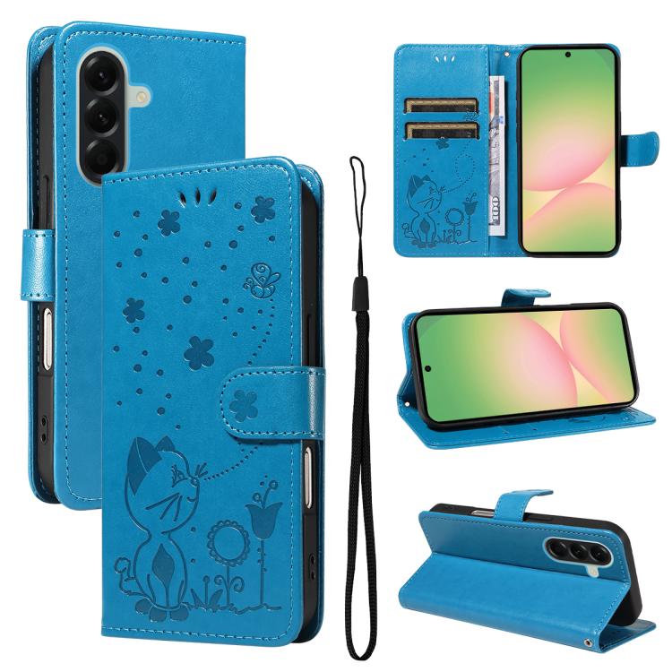 Custodia per telefono in pelle con stampa a rilievo di gatto e ape., For Samsung Galaxy A57 5G, For Samsung Galaxy A37 5G, For Galaxy A27 5G, For Samsung Galaxy A07 5G