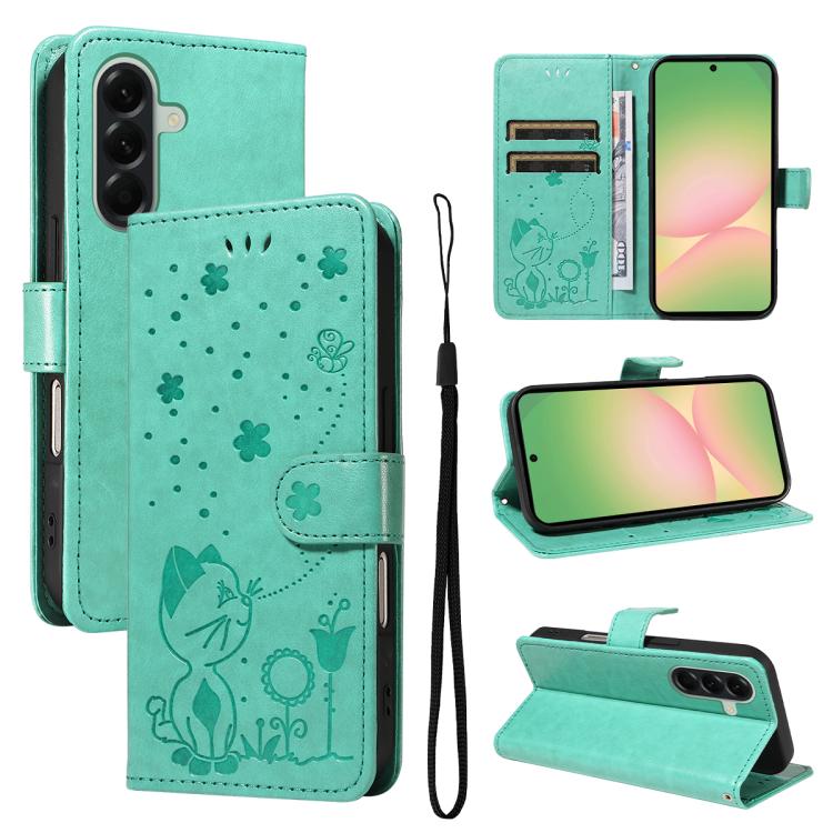 Custodia per telefono in pelle con stampa a rilievo di gatto e ape., For Samsung Galaxy A57 5G, For Samsung Galaxy A37 5G, For Galaxy A27 5G, For Samsung Galaxy A07 5G