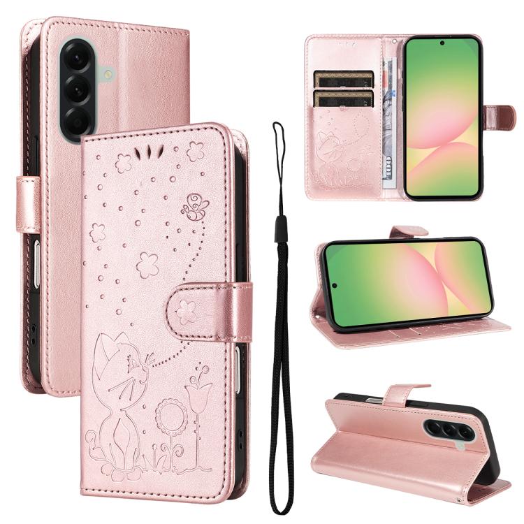 Custodia per telefono in pelle con stampa a rilievo di gatto e ape., For Samsung Galaxy A57 5G, For Samsung Galaxy A37 5G, For Galaxy A27 5G, For Samsung Galaxy A07 5G