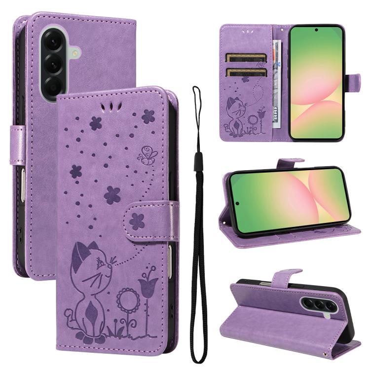 Custodia per telefono in pelle con stampa a rilievo di gatto e ape., For Samsung Galaxy A57 5G, For Samsung Galaxy A37 5G, For Galaxy A27 5G, For Samsung Galaxy A07 5G