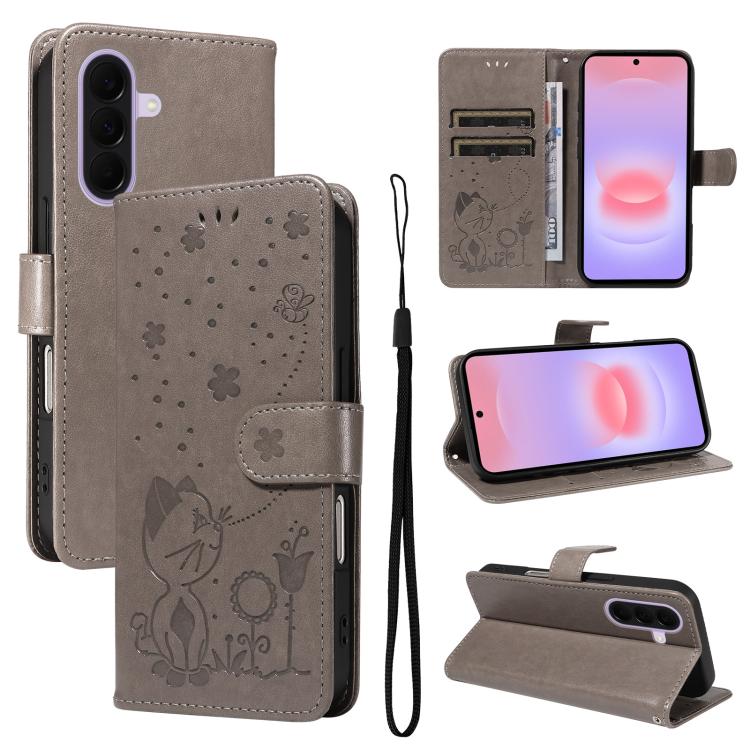 Custodia per telefono in pelle con stampa a rilievo di gatto e ape., For Samsung Galaxy A57 5G, For Samsung Galaxy A37 5G, For Galaxy A27 5G, For Samsung Galaxy A07 5G