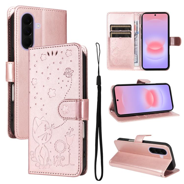 Custodia per telefono in pelle con stampa a rilievo di gatto e ape., For Samsung Galaxy A57 5G, For Samsung Galaxy A37 5G, For Galaxy A27 5G, For Samsung Galaxy A07 5G