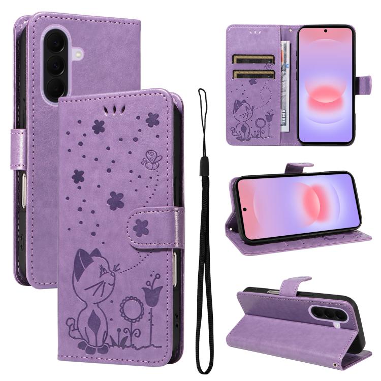 Custodia per telefono in pelle con stampa a rilievo di gatto e ape., For Samsung Galaxy A57 5G, For Samsung Galaxy A37 5G, For Galaxy A27 5G, For Samsung Galaxy A07 5G