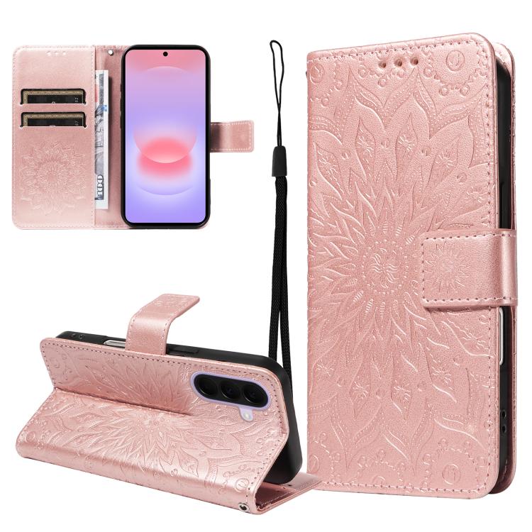 Custodia per telefono in pelle con motivo a girasole in rilievo., For Samsung Galaxy A57 5G, For Samsung Galaxy A37 5G, For Galaxy A27 5G