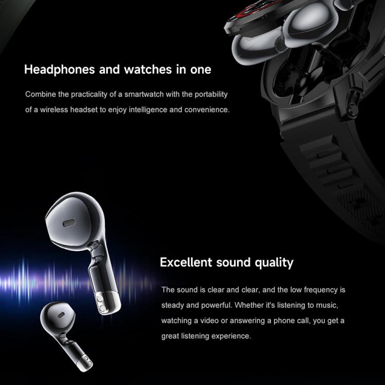 D11 Smartwatch 2 in 1 con auricolari Bluetooth da 1,46 pollici, supporto per chiamate Bluetooth, NFC e monitoraggio della frequenza cardiaca., D11 (Black), D11 (Green)