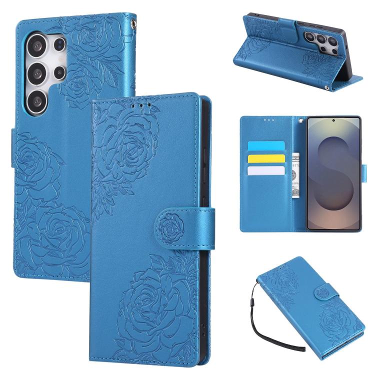 Custodia per telefono in pelle con tre scomparti per carte e motivo a rosa in rilievo., For Samsung Galaxy S25 Edge 5G, For Samsung Galaxy S25 / S24 5G, For Samsung Galaxy S25+ / S24+ 5G, For Samsung Galaxy S25 Ultra 5G