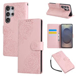 Custodia per telefono in pelle con tre scomparti per carte e motivo a rosa in rilievo., For Samsung Galaxy S25 Edge 5G, For Samsung Galaxy S25 / S24 5G, For Samsung Galaxy S25+ / S24+ 5G, For Samsung Galaxy S25 Ultra 5G