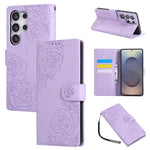 Custodia per telefono in pelle con tre scomparti per carte e motivo a rosa in rilievo., For Samsung Galaxy S25 Edge 5G, For Samsung Galaxy S25 / S24 5G, For Samsung Galaxy S25+ / S24+ 5G, For Samsung Galaxy S25 Ultra 5G