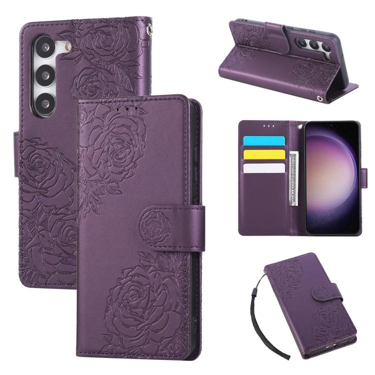Custodia per telefono in pelle con tre scomparti per carte e motivo a rosa in rilievo., For Samsung Galaxy S23+ 5G, For Samsung Galaxy S23 5G, For Samsung Galaxy S22 Ultra 5G, For Samsung Galaxy S22+ 5G