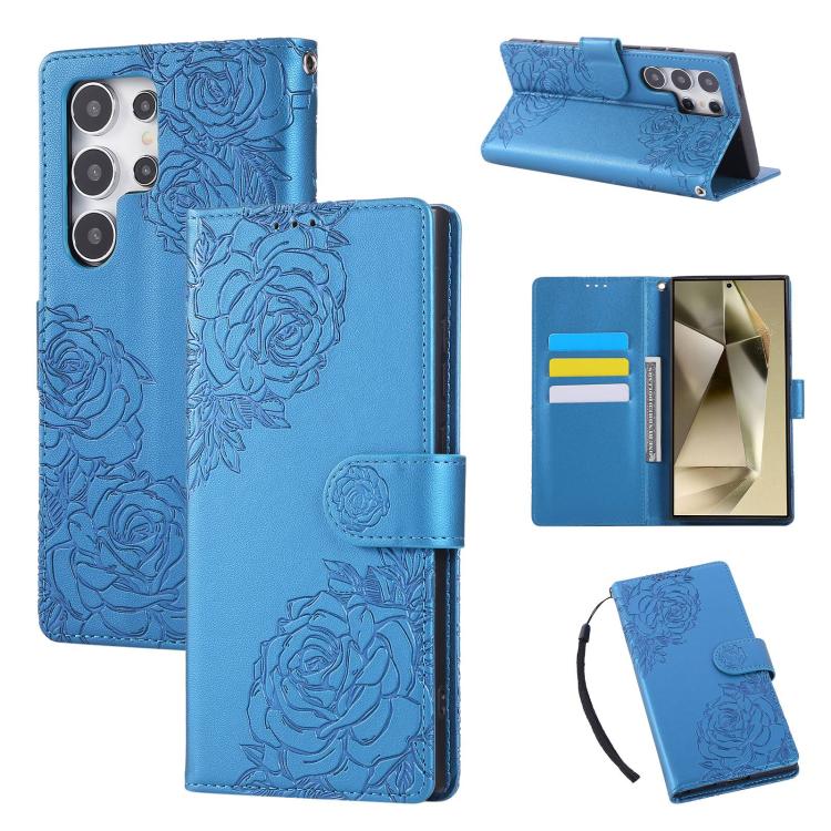 Custodia per telefono in pelle con tre scomparti per carte e motivo a rosa in rilievo., For Samsung Galaxy S24 FE 5G, For Samsung Galaxy S24 Ultra 5G, For Samsung Galaxy S23 FE 5G, For Samsung Galaxy S23 Ultra 5G