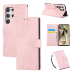 Custodia per telefono in pelle con tre scomparti per carte e motivo a rosa in rilievo., For Samsung Galaxy S24 FE 5G, For Samsung Galaxy S24 Ultra 5G, For Samsung Galaxy S23 FE 5G, For Samsung Galaxy S23 Ultra 5G