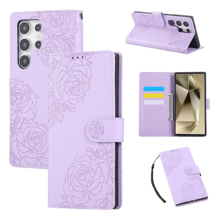 Custodia per telefono in pelle con tre scomparti per carte e motivo a rosa in rilievo., For Samsung Galaxy S24 FE 5G, For Samsung Galaxy S24 Ultra 5G, For Samsung Galaxy S23 FE 5G, For Samsung Galaxy S23 Ultra 5G