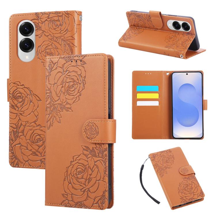 Custodia per telefono in pelle con tre scomparti per carte e motivo a rosa in rilievo., For Samsung Galaxy S25 Edge 5G, For Samsung Galaxy S25 / S24 5G, For Samsung Galaxy S25+ / S24+ 5G, For Samsung Galaxy S25 Ultra 5G