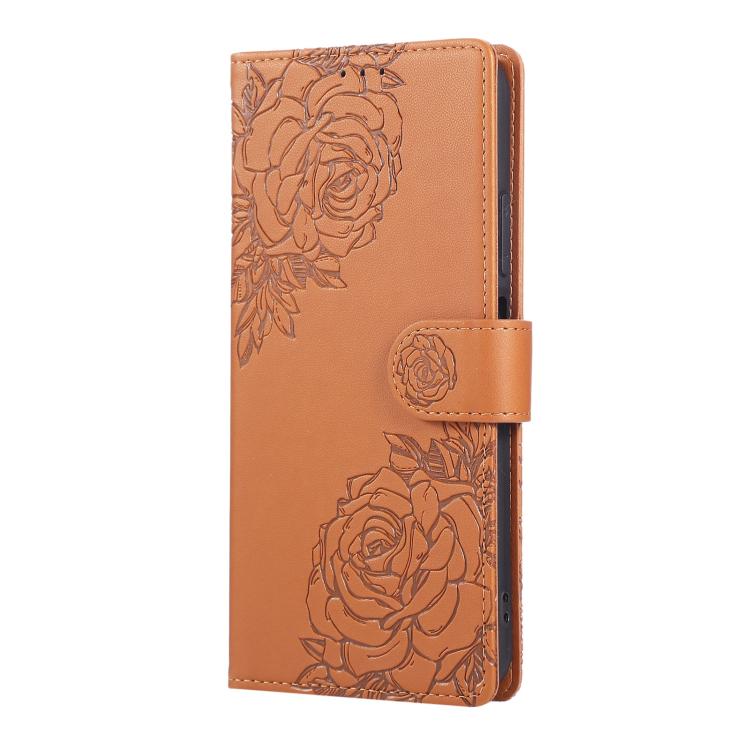 Custodia per telefono in pelle con tre scomparti per carte e motivo a rosa in rilievo., For Samsung Galaxy S25 Edge 5G, For Samsung Galaxy S25 / S24 5G, For Samsung Galaxy S25+ / S24+ 5G, For Samsung Galaxy S25 Ultra 5G