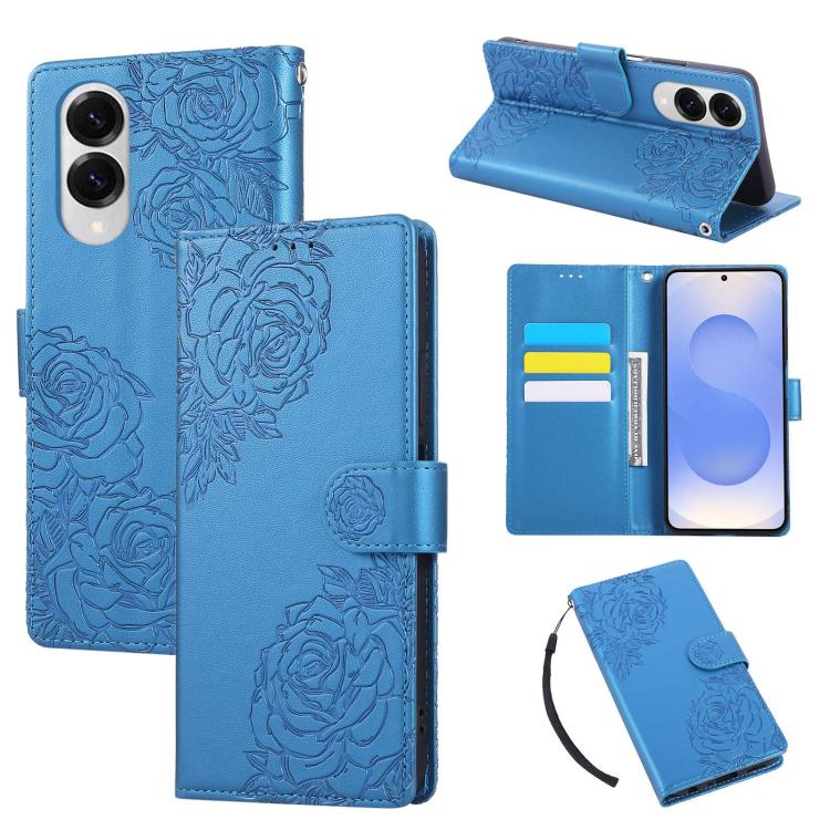 Custodia per telefono in pelle con tre scomparti per carte e motivo a rosa in rilievo., For Samsung Galaxy S25 Edge 5G, For Samsung Galaxy S25 / S24 5G, For Samsung Galaxy S25+ / S24+ 5G, For Samsung Galaxy S25 Ultra 5G