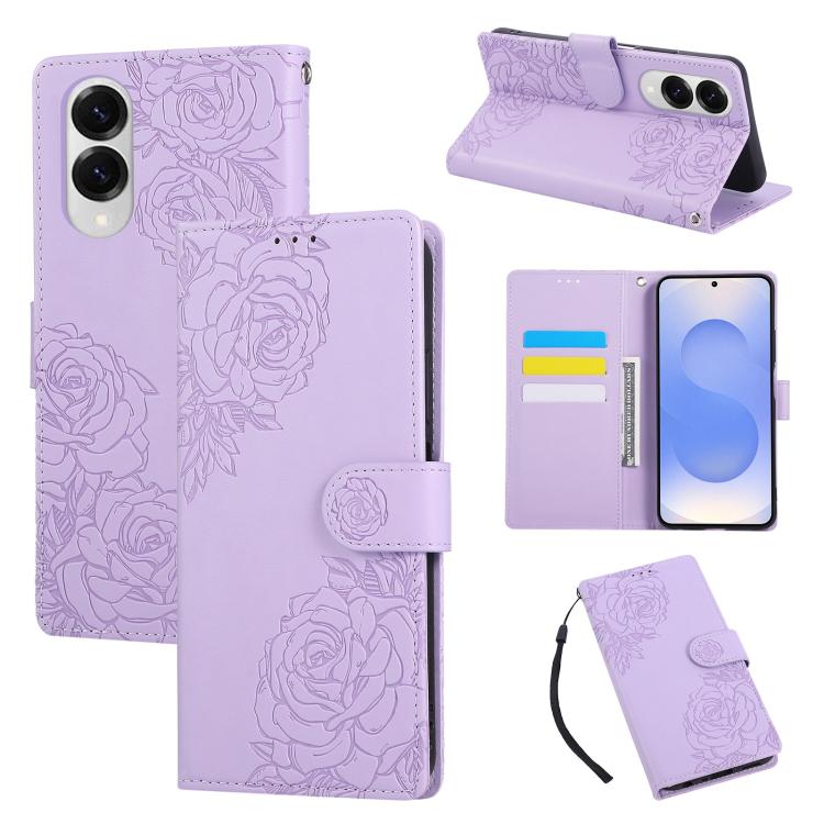 Custodia per telefono in pelle con tre scomparti per carte e motivo a rosa in rilievo., For Samsung Galaxy S25 Edge 5G, For Samsung Galaxy S25 / S24 5G, For Samsung Galaxy S25+ / S24+ 5G, For Samsung Galaxy S25 Ultra 5G