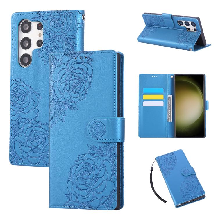 Custodia per telefono in pelle con tre scomparti per carte e motivo a rosa in rilievo., For Samsung Galaxy S24 FE 5G, For Samsung Galaxy S24 Ultra 5G, For Samsung Galaxy S23 FE 5G, For Samsung Galaxy S23 Ultra 5G