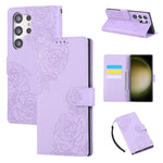 Custodia per telefono in pelle con tre scomparti per carte e motivo a rosa in rilievo., For Samsung Galaxy S24 FE 5G, For Samsung Galaxy S24 Ultra 5G, For Samsung Galaxy S23 FE 5G, For Samsung Galaxy S23 Ultra 5G