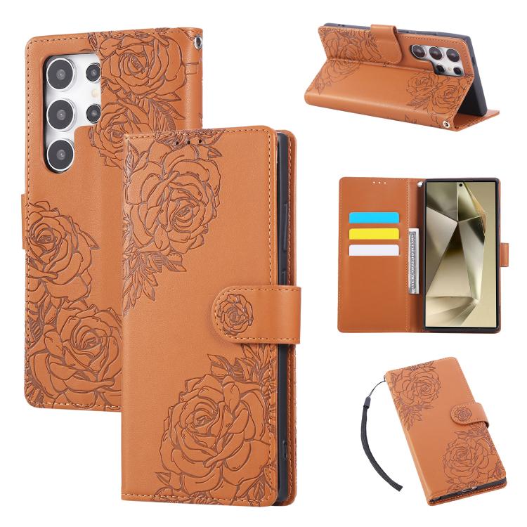 Custodia per telefono in pelle con tre scomparti per carte e motivo a rosa in rilievo., For Samsung Galaxy S23+ 5G, For Samsung Galaxy S23 5G, For Samsung Galaxy S22 Ultra 5G, For Samsung Galaxy S22+ 5G
