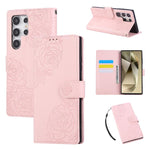 Custodia per telefono in pelle con tre scomparti per carte e motivo a rosa in rilievo., For Samsung Galaxy S23+ 5G, For Samsung Galaxy S23 5G, For Samsung Galaxy S22 Ultra 5G, For Samsung Galaxy S22+ 5G
