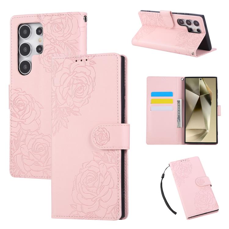 Custodia per telefono in pelle con tre scomparti per carte e motivo a rosa in rilievo., For Samsung Galaxy S23+ 5G, For Samsung Galaxy S23 5G, For Samsung Galaxy S22 Ultra 5G, For Samsung Galaxy S22+ 5G