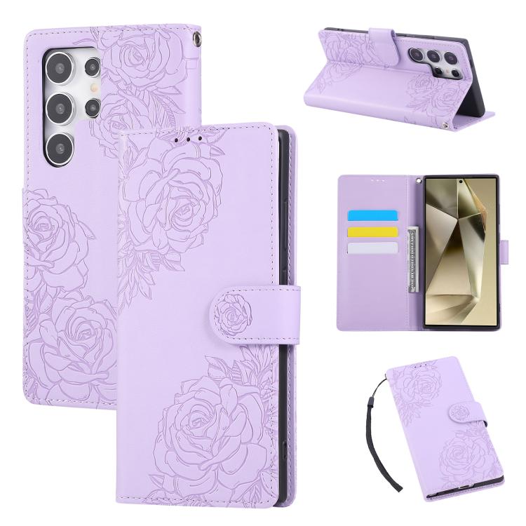 Custodia per telefono in pelle con tre scomparti per carte e motivo a rosa in rilievo., For Samsung Galaxy S23+ 5G, For Samsung Galaxy S23 5G, For Samsung Galaxy S22 Ultra 5G, For Samsung Galaxy S22+ 5G