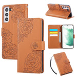 Custodia per telefono in pelle con tre scomparti per carte e motivo a rosa in rilievo., For Samsung Galaxy S22 5G