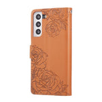 Custodia per telefono in pelle con tre scomparti per carte e motivo a rosa in rilievo., For Samsung Galaxy S22 5G