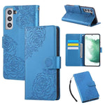 Custodia per telefono in pelle con tre scomparti per carte e motivo a rosa in rilievo., For Samsung Galaxy S22 5G