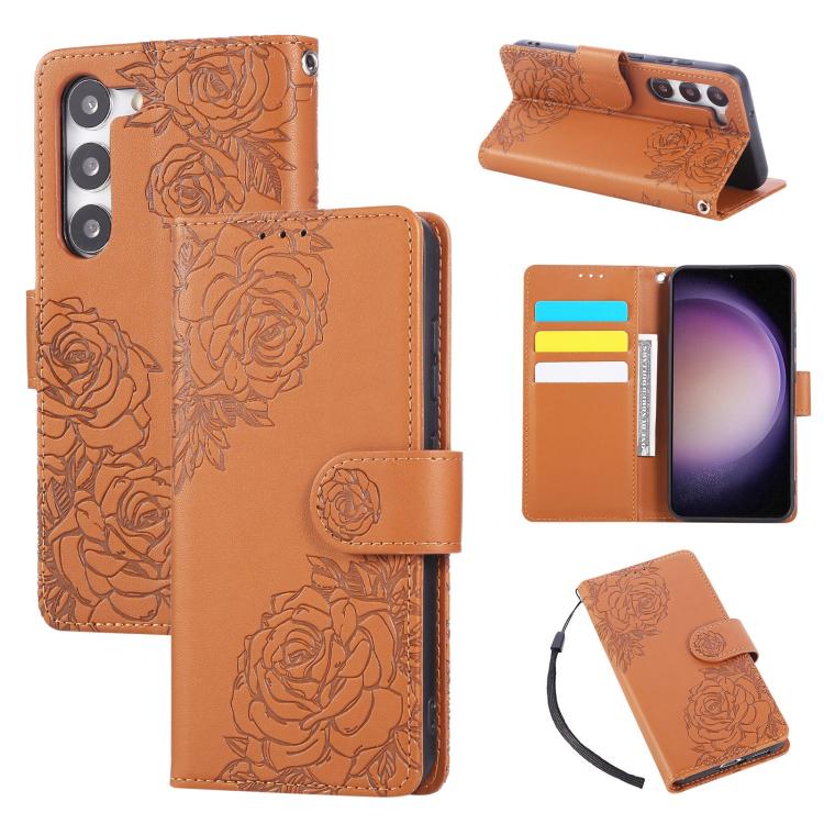Custodia per telefono in pelle con tre scomparti per carte e motivo a rosa in rilievo., For Samsung Galaxy S23+ 5G, For Samsung Galaxy S23 5G, For Samsung Galaxy S22 Ultra 5G, For Samsung Galaxy S22+ 5G