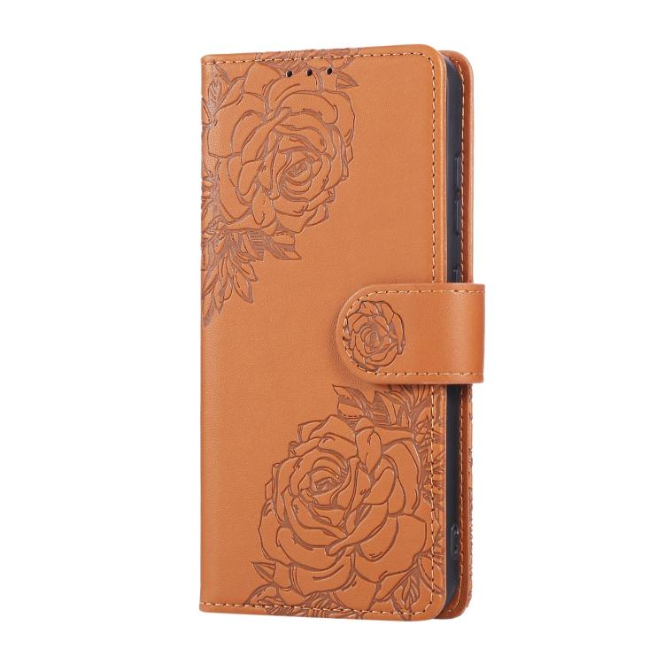 Custodia per telefono in pelle con tre scomparti per carte e motivo a rosa in rilievo., For Samsung Galaxy S23+ 5G, For Samsung Galaxy S23 5G, For Samsung Galaxy S22 Ultra 5G, For Samsung Galaxy S22+ 5G
