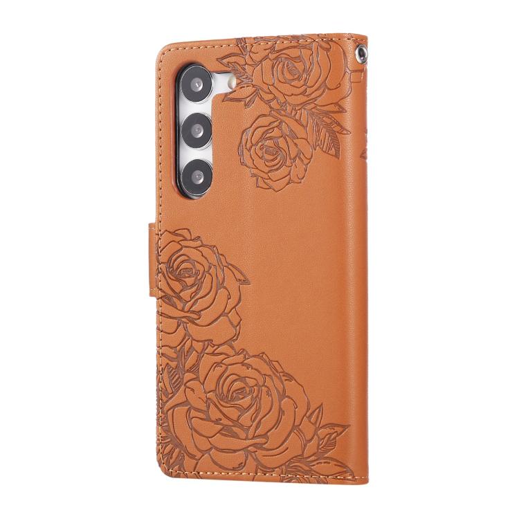 Custodia per telefono in pelle con tre scomparti per carte e motivo a rosa in rilievo., For Samsung Galaxy S23+ 5G, For Samsung Galaxy S23 5G, For Samsung Galaxy S22 Ultra 5G, For Samsung Galaxy S22+ 5G