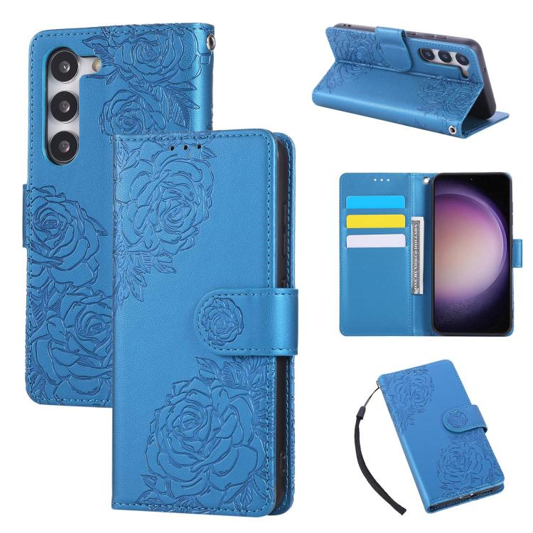 Custodia per telefono in pelle con tre scomparti per carte e motivo a rosa in rilievo., For Samsung Galaxy S23+ 5G, For Samsung Galaxy S23 5G, For Samsung Galaxy S22 Ultra 5G, For Samsung Galaxy S22+ 5G