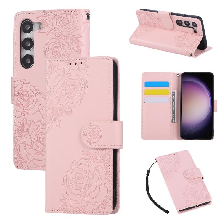 Custodia per telefono in pelle con tre scomparti per carte e motivo a rosa in rilievo., For Samsung Galaxy S23+ 5G, For Samsung Galaxy S23 5G, For Samsung Galaxy S22 Ultra 5G, For Samsung Galaxy S22+ 5G