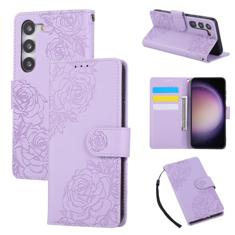 Custodia per telefono in pelle con tre scomparti per carte e motivo a rosa in rilievo., For Samsung Galaxy S23+ 5G, For Samsung Galaxy S23 5G, For Samsung Galaxy S22 Ultra 5G, For Samsung Galaxy S22+ 5G