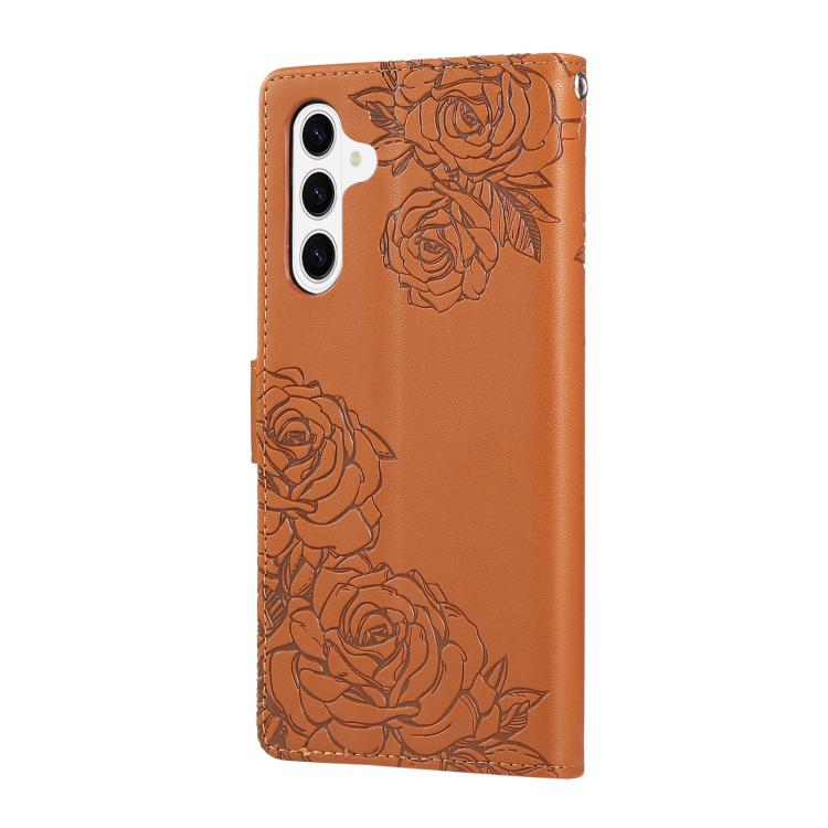 Custodia per telefono in pelle con tre scomparti per carte e motivo a rosa in rilievo., For Samsung Galaxy S26+ 5G, For Samsung Galaxy S26 Ultra 5G, For Samsung Galaxy S26 5G, For Samsung Galaxy S25 FE 5G