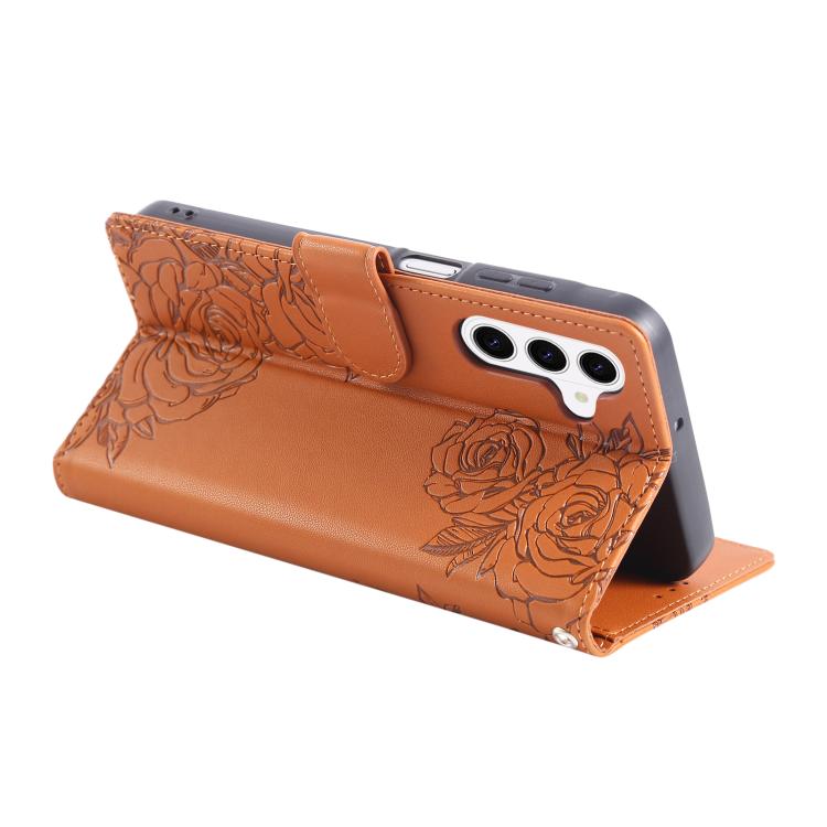 Custodia per telefono in pelle con tre scomparti per carte e motivo a rosa in rilievo., For Samsung Galaxy S26+ 5G, For Samsung Galaxy S26 Ultra 5G, For Samsung Galaxy S26 5G, For Samsung Galaxy S25 FE 5G