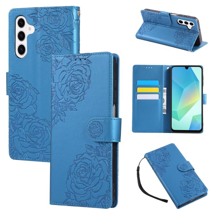 Custodia per telefono in pelle con tre scomparti per carte e motivo a rosa in rilievo., For Samsung Galaxy S26+ 5G, For Samsung Galaxy S26 Ultra 5G, For Samsung Galaxy S26 5G, For Samsung Galaxy S25 FE 5G