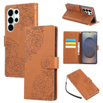 Custodia per telefono in pelle con tre scomparti per carte e motivo a rosa in rilievo., For Samsung Galaxy S26+ 5G, For Samsung Galaxy S26 Ultra 5G, For Samsung Galaxy S26 5G, For Samsung Galaxy S25 FE 5G